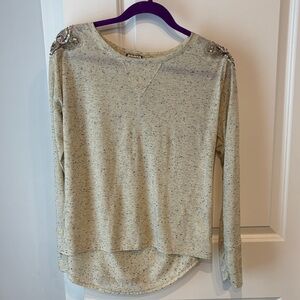 Eyeshadow Cream Speckled Embellished-Shoulder Sweatshirt